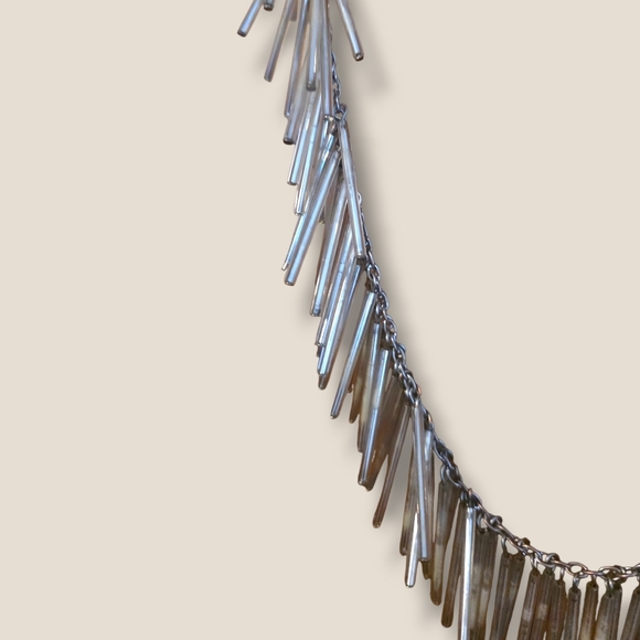 Silver Bar Fringe Statement Necklace for Women - Picture 2 of 2
